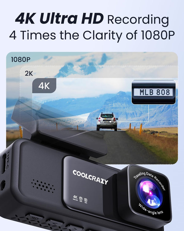 Dash Cam 4K Front, Built-In Wifi GPS Dash Camera for Cars, 3.2" IPS Screen Dashcam with App Control, Free 32G Card, 170°Wide Angle, 24H Parkingmode, WDR, Night Vision, G-Sensor