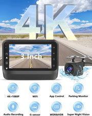 Dash Cam Front and Rear Camera, 4K+1080P Wifi Dual Dash Cam with APP, 3’’ IPS Dash Camera for Cars with Free 64GB Card,  Dashboard Camera with Night Vision, 24/7 Parking Monitor, WDR