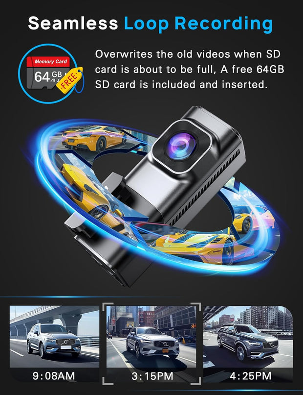 5G Wifi Dash Cam Front and Rear with 64GB Card, Dash Camera for Cars 2.5K/1440P Front and 1080P Rear, Dashcams for Cars Loop Recording, Gravity Sensor, 24Hours Parking Mode, Silver