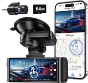 4K Dash Cam Front and Rear, Touch Screen 3.18 Inch, Voice Control, 5.8Ghz Wifi Car Dash Camera with 64GB Card, GPS, UHD 2160P Night Vision, WDR, Emergency Lock, Parking Monitor (F7N Touch)