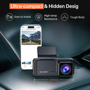 Dash Cam 1296P Front Dashcam, V300 Wifi Dash Camera for Cars with App, Night Vision, Mini Hidden Single Car Camera, Loop Recording, 24H Parking Mode, Support 256GB Max, Black