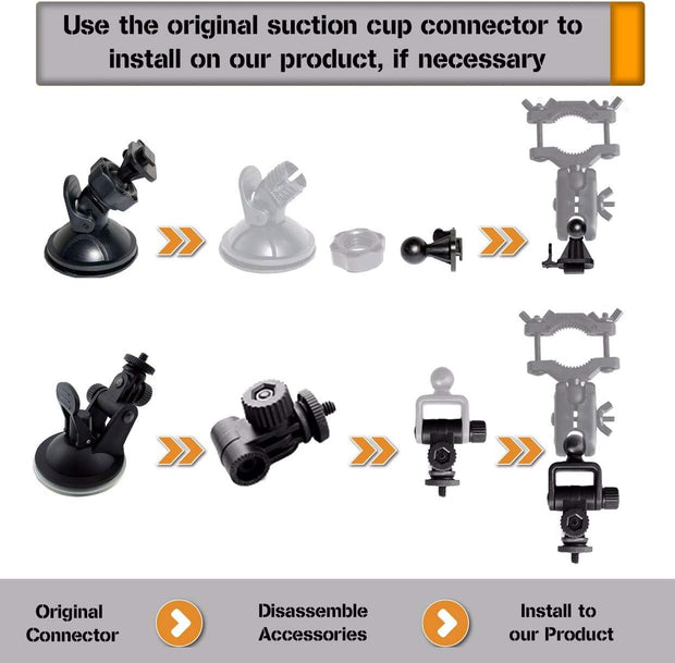 Universal Dash Cam Mount Rear View Mirror Holder with 16 Different Joints Compatible with APEMAN, Falcon F170, Old Shark, Peztio, Rexing V1P, Roav, UGSHDI, Z-Edge and Most Car Dash Camera
