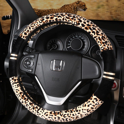 Winter Plush Car Steering Wheel Covers Leopard Grain