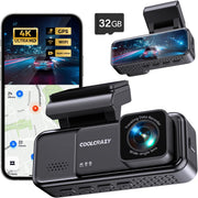 Dash Cam 4K Front, Built-In Wifi GPS Dash Camera for Cars, 3.2" IPS Screen Dashcam with App Control, Free 32G Card, 170°Wide Angle, 24H Parkingmode, WDR, Night Vision, G-Sensor