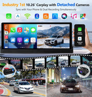 7"/10.26" 4K Dash Cam Wireless Carplay Android Auto Car DVR 360° Rotate Dual Len Rear Camera GPS Navigation Video Recorder