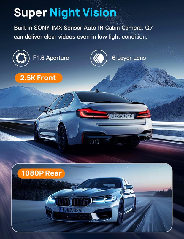 5G Wifi Dash Cam Front and Rear with 64GB Card, Dash Camera for Cars 2.5K/1440P Front and 1080P Rear, Dashcams for Cars Loop Recording, Gravity Sensor, 24Hours Parking Mode, Silver