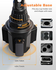 Cup Phone Holder for Car, Universal Adjustable Cup Holder Phone Mount Compatible with Iphone, Samsung, Huawei, LG, Sony, and Nokia