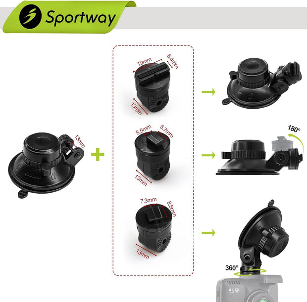 S503 Suction Cup Dash Cam Mount Holder (5Th Gen) with 3Pcs 360 Rotating Joints for Rove Nexar Z-Edge Kingslim Iiwey NIUTA and Most Other Car Dash Cameras