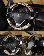 Winter Plush Car Steering Wheel Covers Leopard Grain