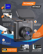 C1 5K Dash Cam - Built-In GPS and 5G Wifi, 5K/4K/2.5K UHD Dashcam with APP, 2" IPS Screen Dash Camera with Super Night Vision, Loop Recording, WDR, 150° Wide, G-Sensor, Supports 512GB Max