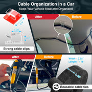 Dash Cam Cable Management Kit – Auto Trim Tool, 10 Clips, 9.8 Ft Reusable Cable Ties, 20" Sleeve, Adhesive Foam Sheets, Premium Cleaning Cloth – Vehicle Wire Organizer