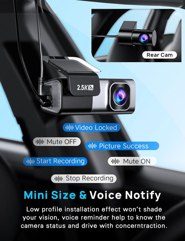 5G Wifi Dash Cam Front and Rear with 64GB Card, Dash Camera for Cars 2.5K/1440P Front and 1080P Rear, Dashcams for Cars Loop Recording, Gravity Sensor, 24Hours Parking Mode, Silver